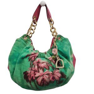 Juicy‎ Couture RARE Green Pink Airbrush Palm Tree Terrycloth Chain Shoulder Bag